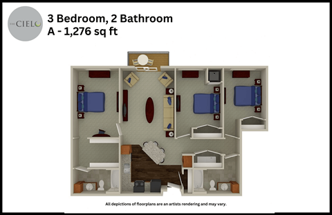 a floor plan of a 3 bedroom 2 bathroom a 1 179 sq ft